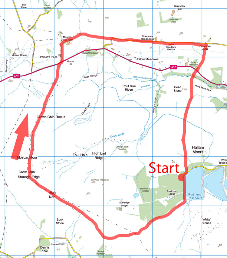 Stanage Edge walk map